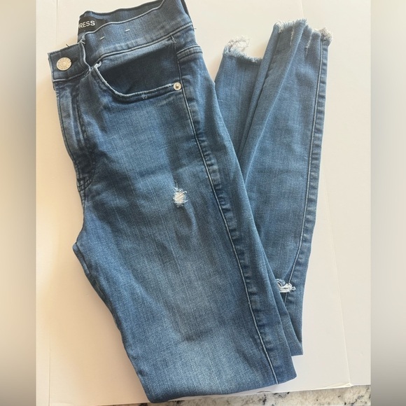 Express Denim - Express Ankle Legging High Rise Distressed Jeans